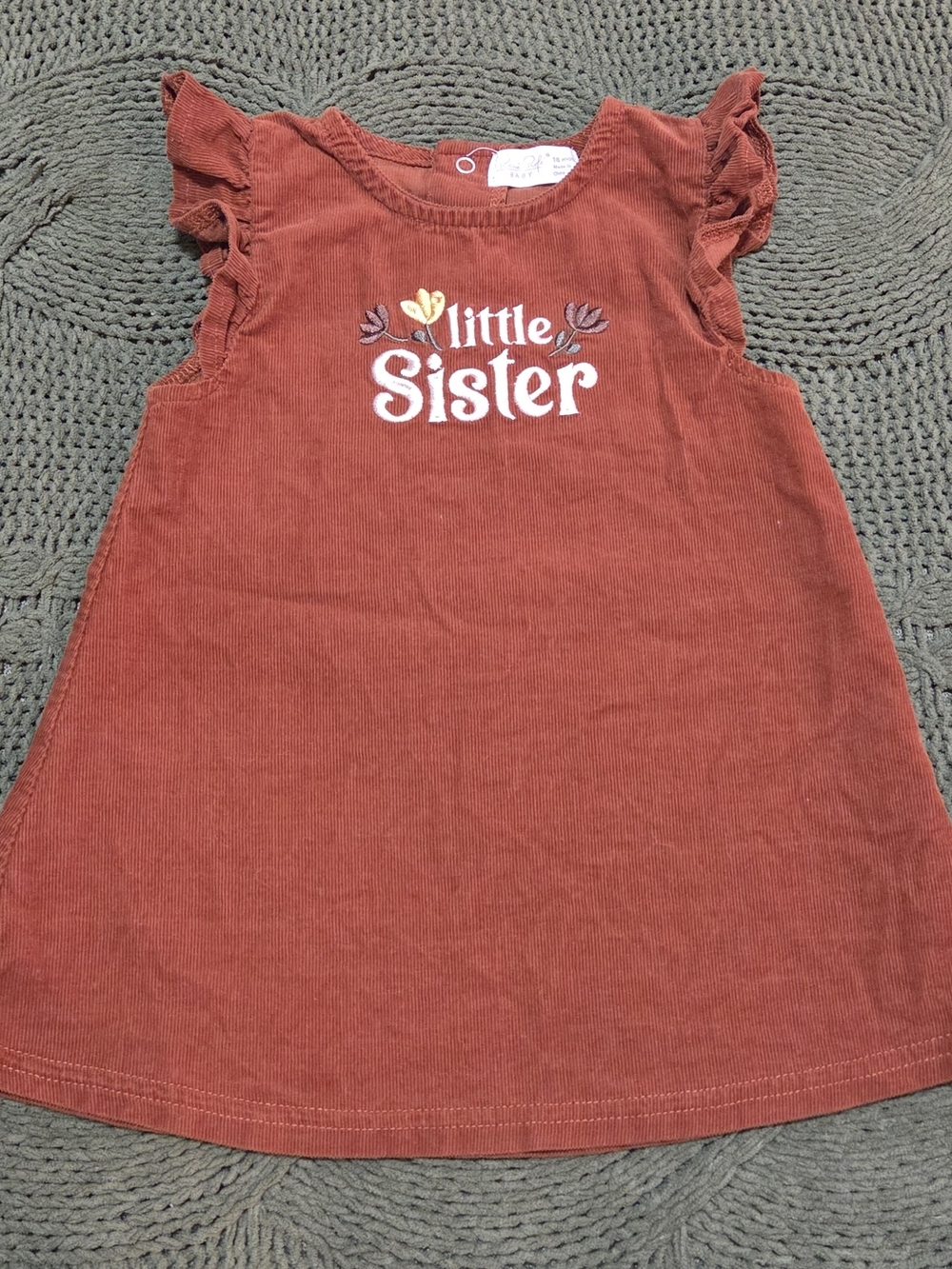 Rene Rofe Baby Dress Little Sister Brown Corduroy Ruffle Sleeves Floral